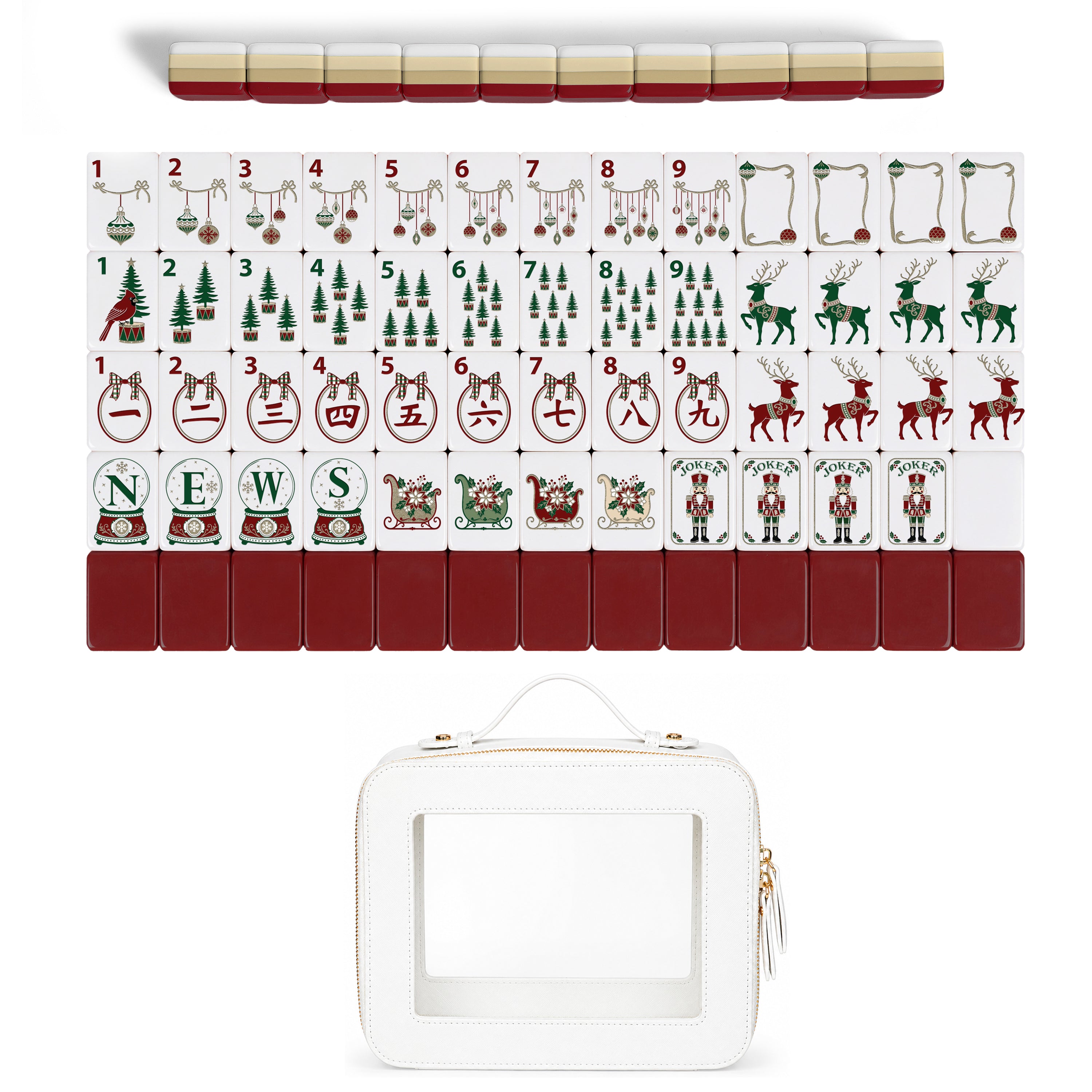 Holiday Red Christmas Collection American Mahjong Tile Set (160pc