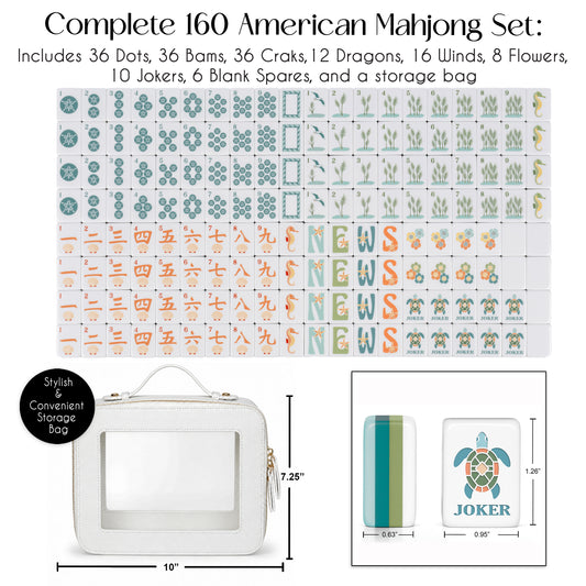 Aqua Blue Coastal Paradise Collection American Mahjong Tile Set (160pc)