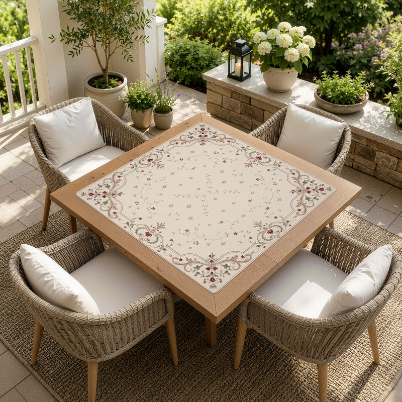 Red Vintage Antique Collection - Floral Print Mahjong Mat for Table - Shipped Rolled