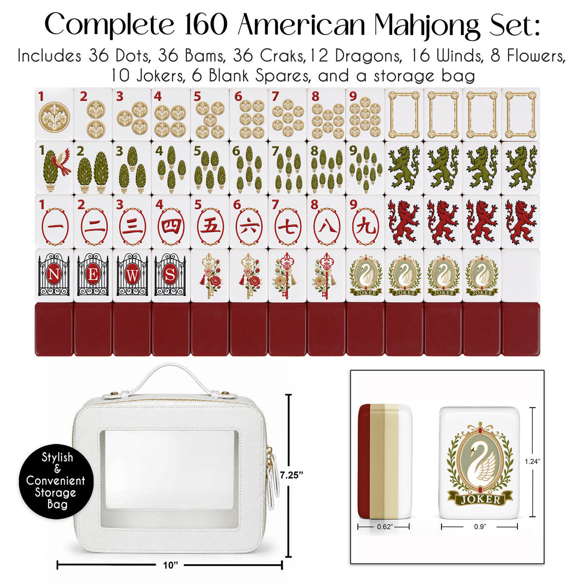 Red Vintage Antique Collection American Mahjong Tile Set (160pc)