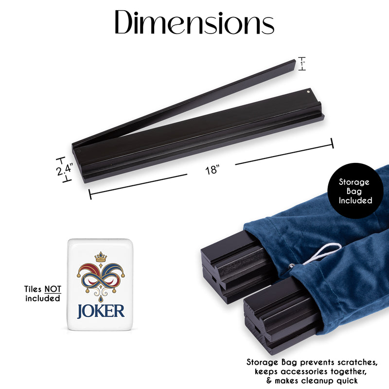 (18in.) Black Wooden Mahjong Racks with Pushers & Travel Bag - Set of 4