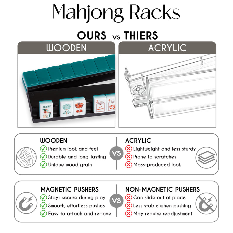 (17in.) Black Wooden Mahjong Racks with Pushers & Travel Bag - Set of 4
