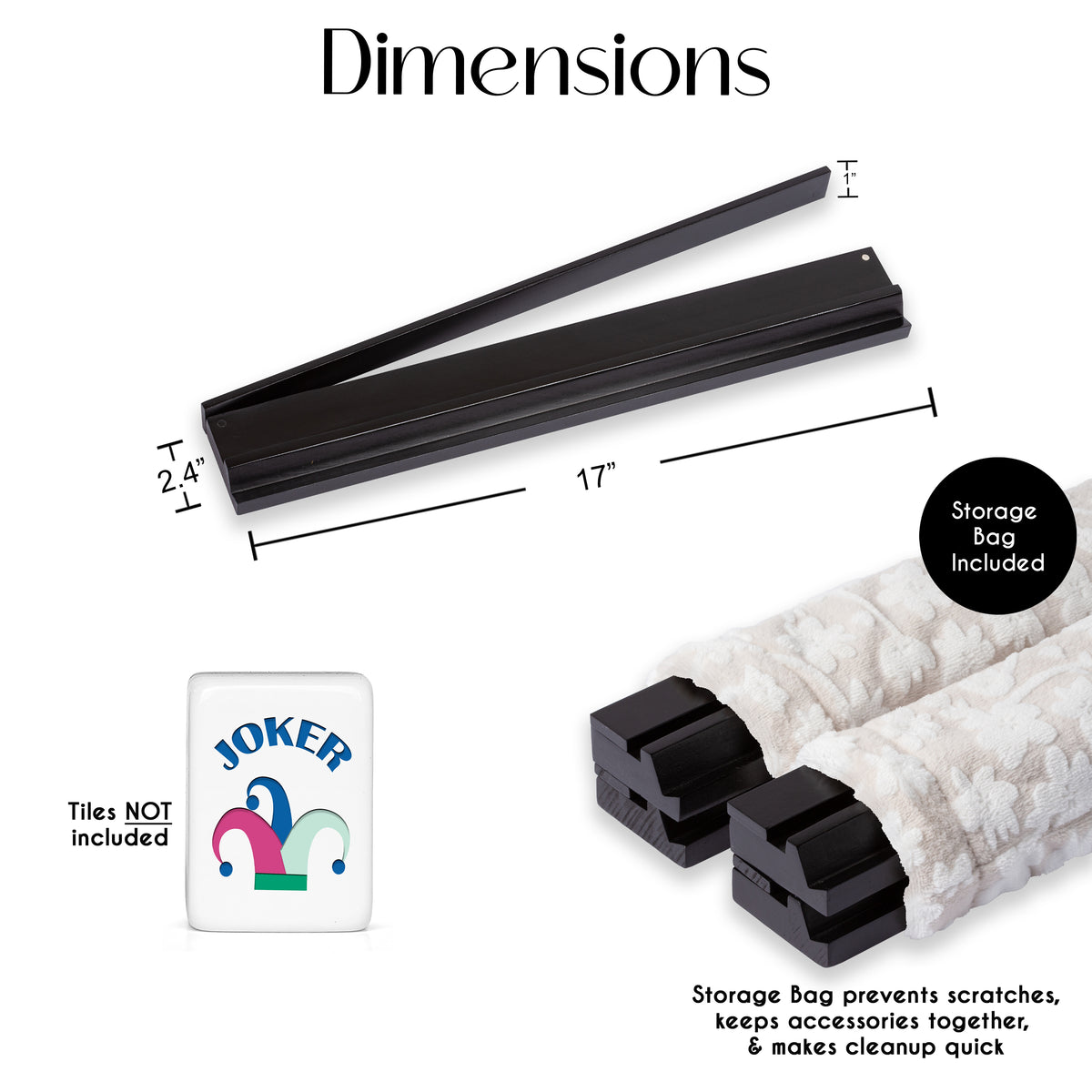 (17in.) Black Wooden Mahjong Racks with Pushers & Travel Bag - Set of 4