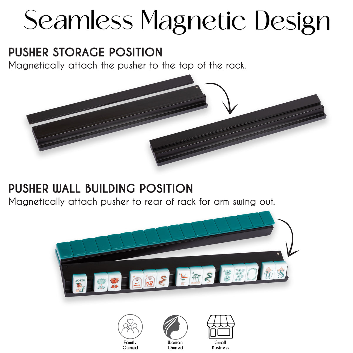 (17in.) Black Wooden Mahjong Racks with Pushers & Travel Bag - Set of 4