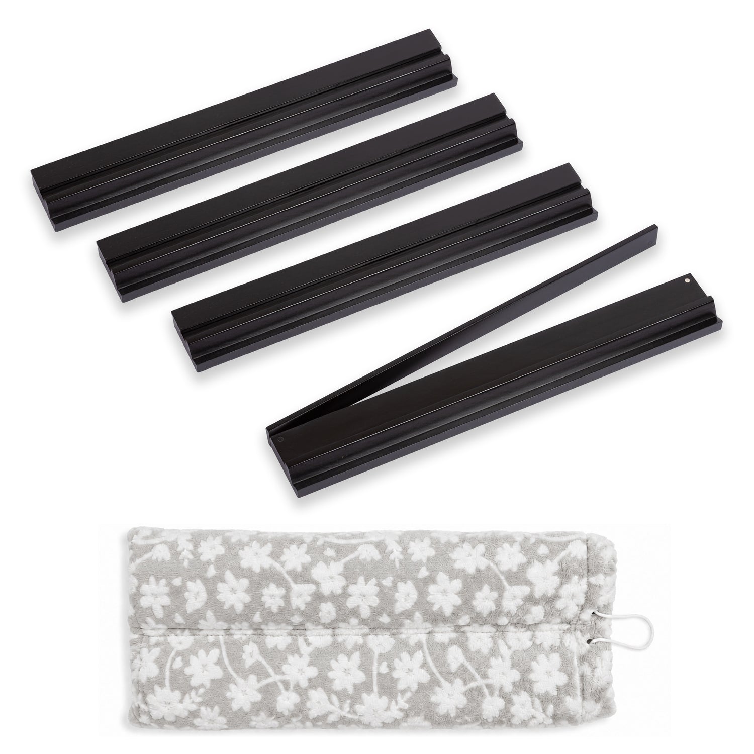 (17in.) Black Wooden Mahjong Racks with Pushers & Travel Bag - Set of 4