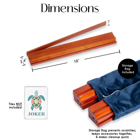 (18in.) Cherry Stain Wooden Mahjong Racks with Pushers & Travel Bag - Set of 4