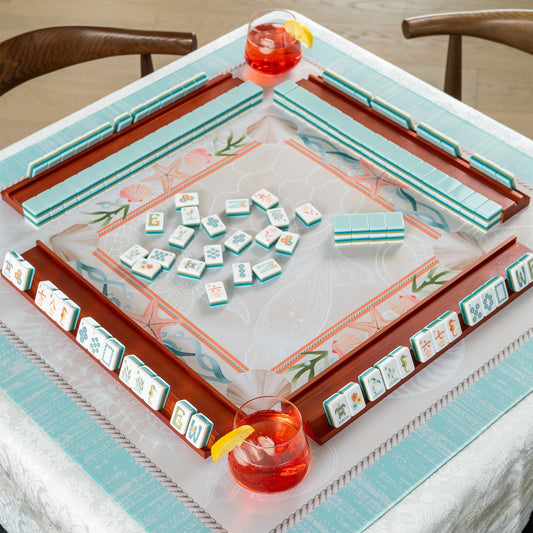 (18in.) Cherry Stain Wooden Mahjong Racks with Pushers & Travel Bag - Set of 4