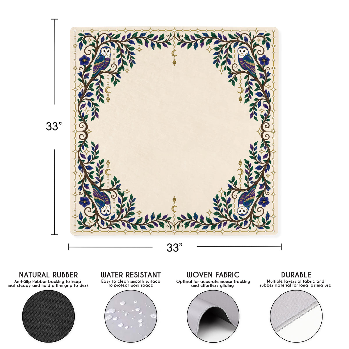 Celestial Pearl Collection - Owl Print Mahjong Mat for Table - Shipped Rolled