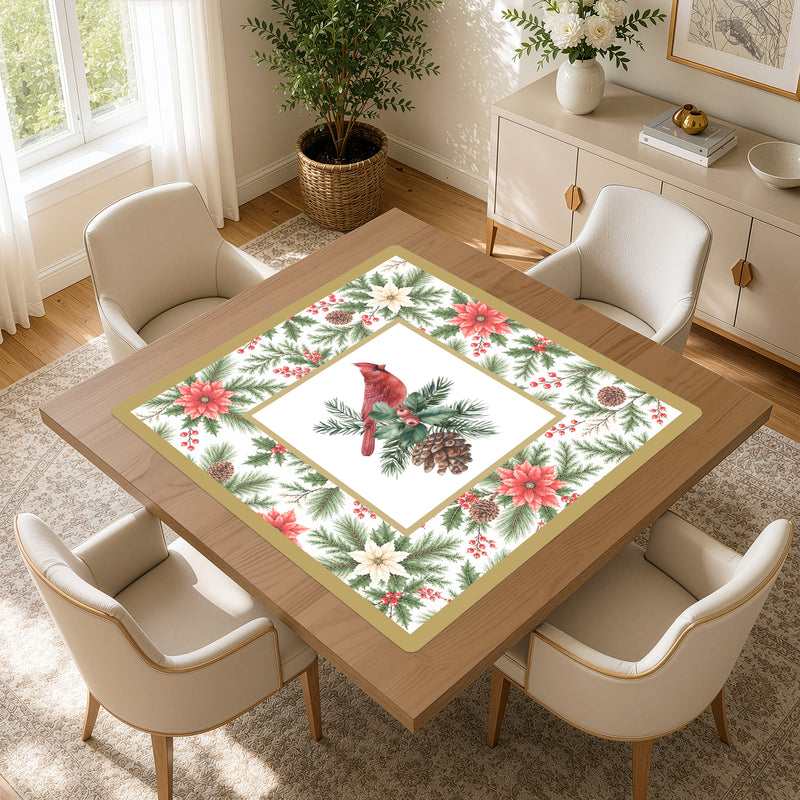 Holiday Red Christmas Collection - Cardinal Print Mahjong Mat for Table - Shipped Rolled