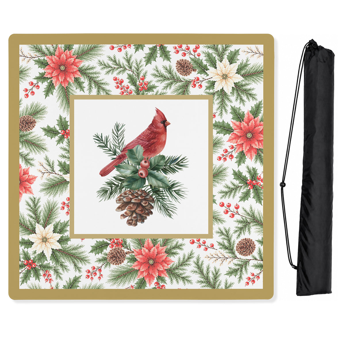 Holiday Red Christmas Collection - Cardinal Print Mahjong Mat for Table - Shipped Rolled