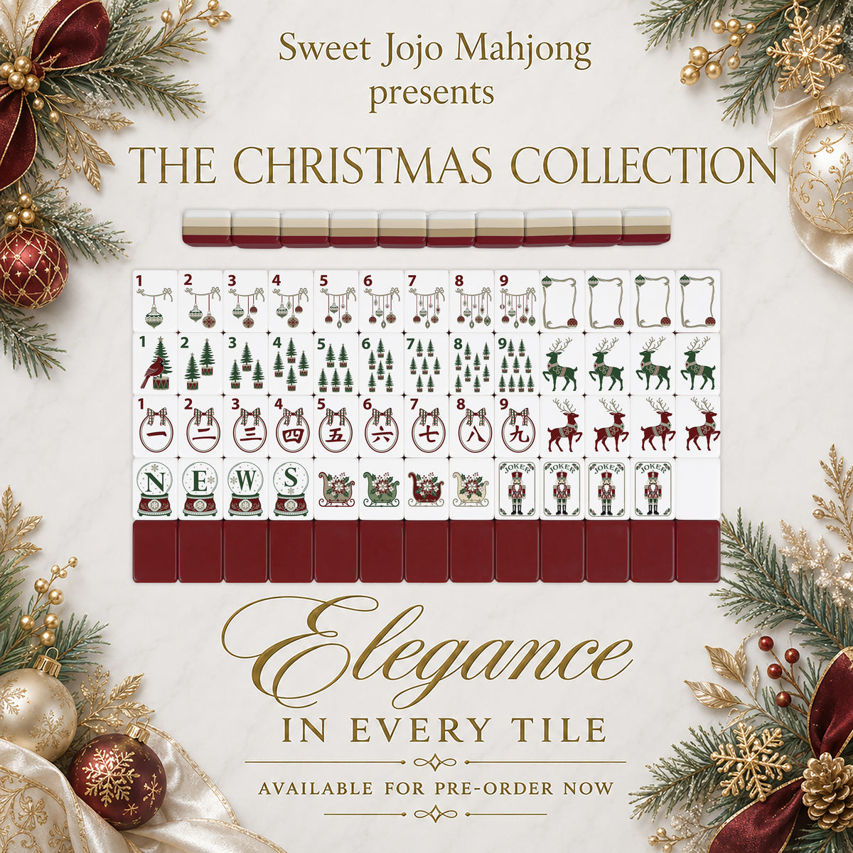 Holiday Red Christmas Collection American Mahjong Tile Set (160pc)