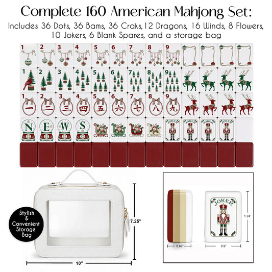 Holiday Red Christmas Collection American Mahjong Tile Set (160pc)