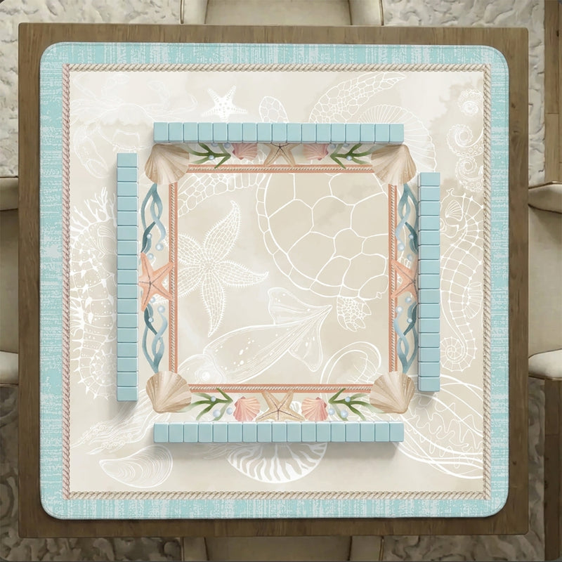Aqua Blue Coastal Paradise Collection Mahjong Mat for Table - Shipped Rolled