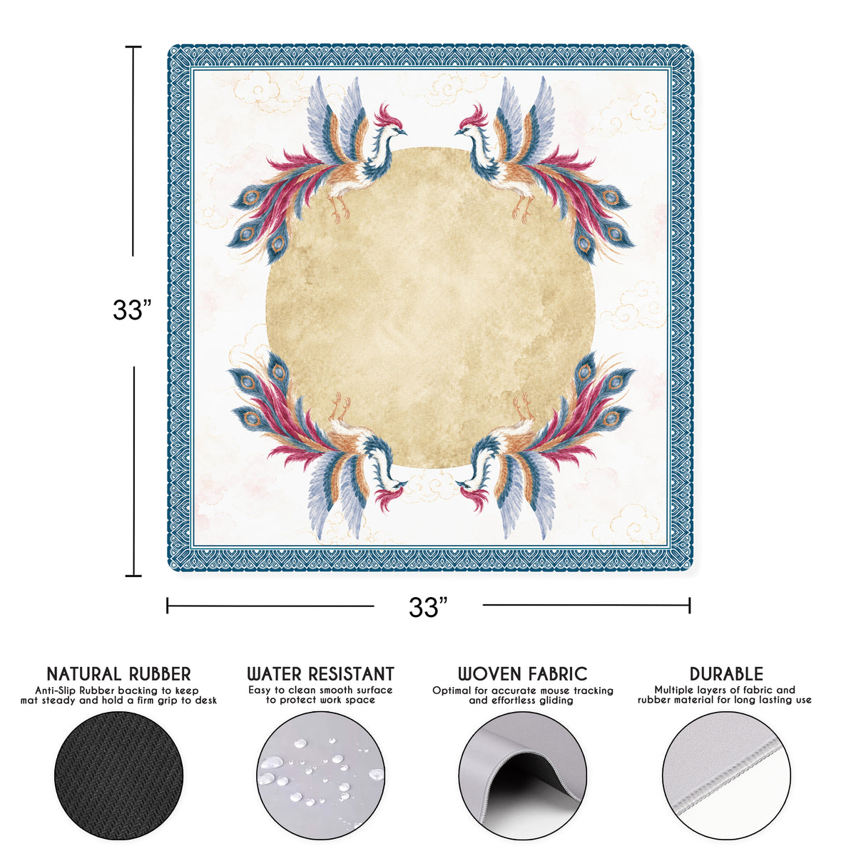 MJTI Community Collection - Phoenix - Mahjong Mat for Table - Shipped Rolled