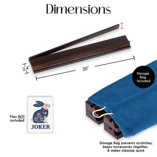(20in.) Dark Brown Wooden Mahjong Racks with Pushers & Travel Bag - Set of 4