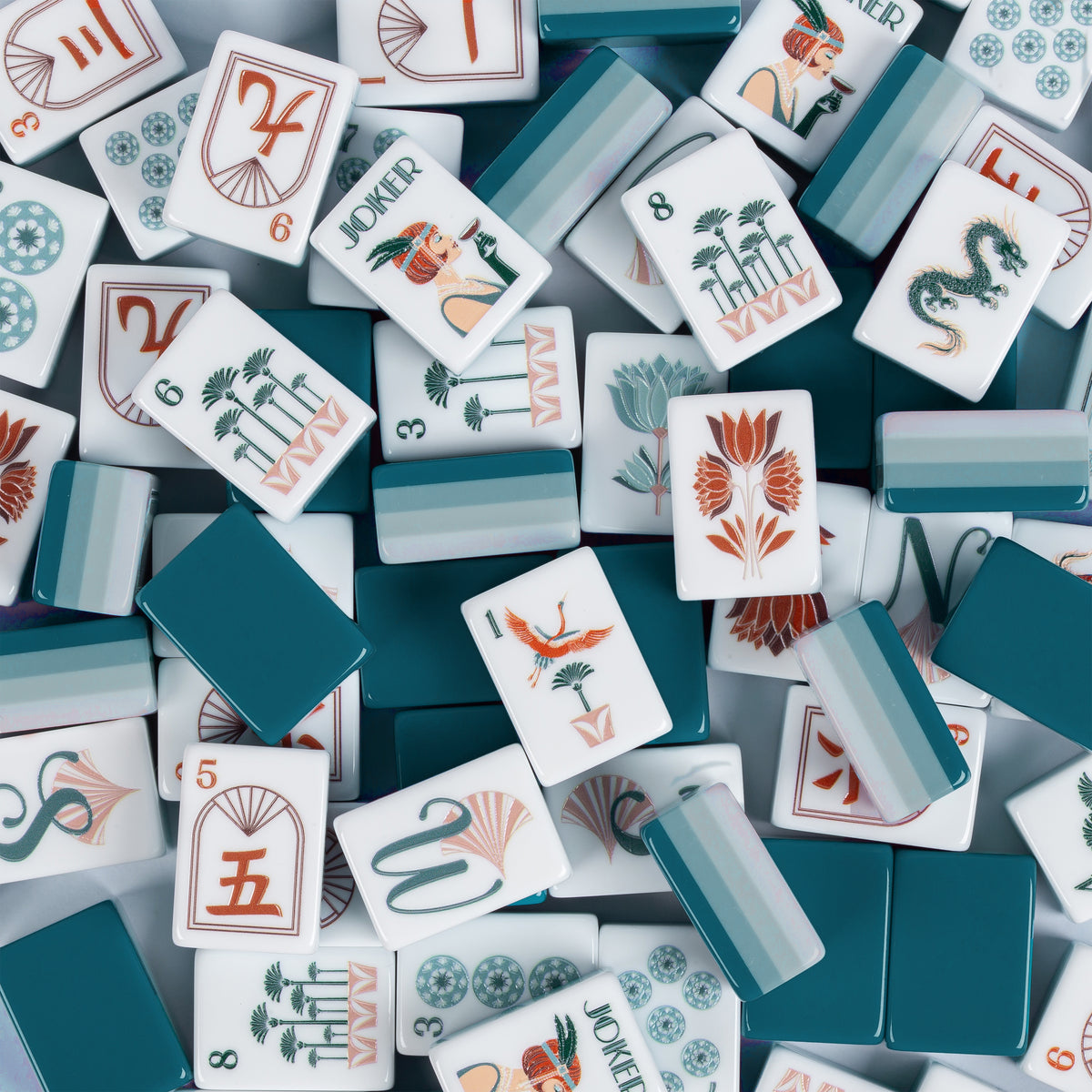 Teal Art Deco Collection American Mahjong Tile Set (160pc)