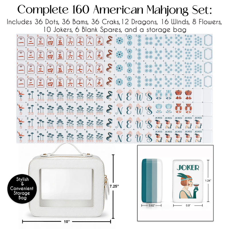 Teal Art Deco Collection American Mahjong Tile Set (160pc)