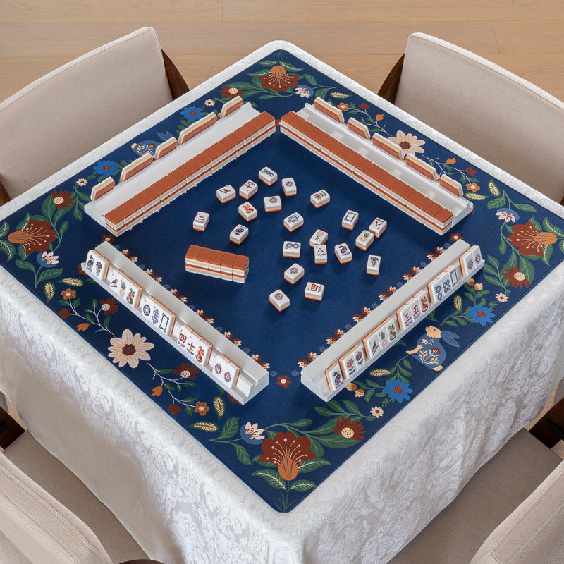 Orange Folk Collection Mahjong Mat for Table - Shipped Rolled