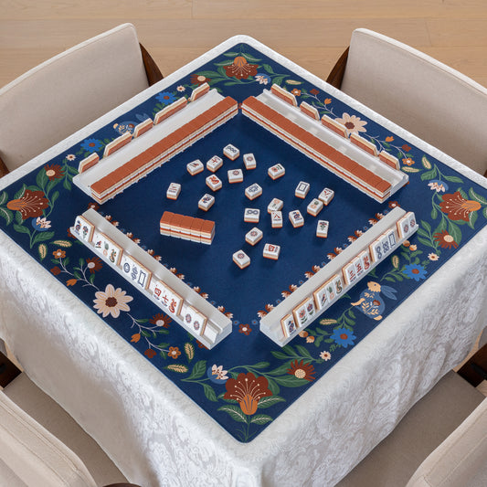 Blue Art Deco Collection Mahjong Mat for Table - Shipped Rolled
