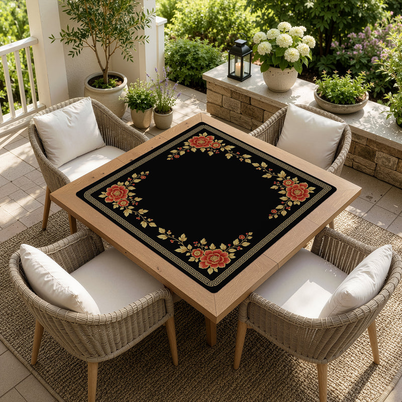 Floral Golden Pearl Collection Mahjong Mat for Table - Shipped Rolled
