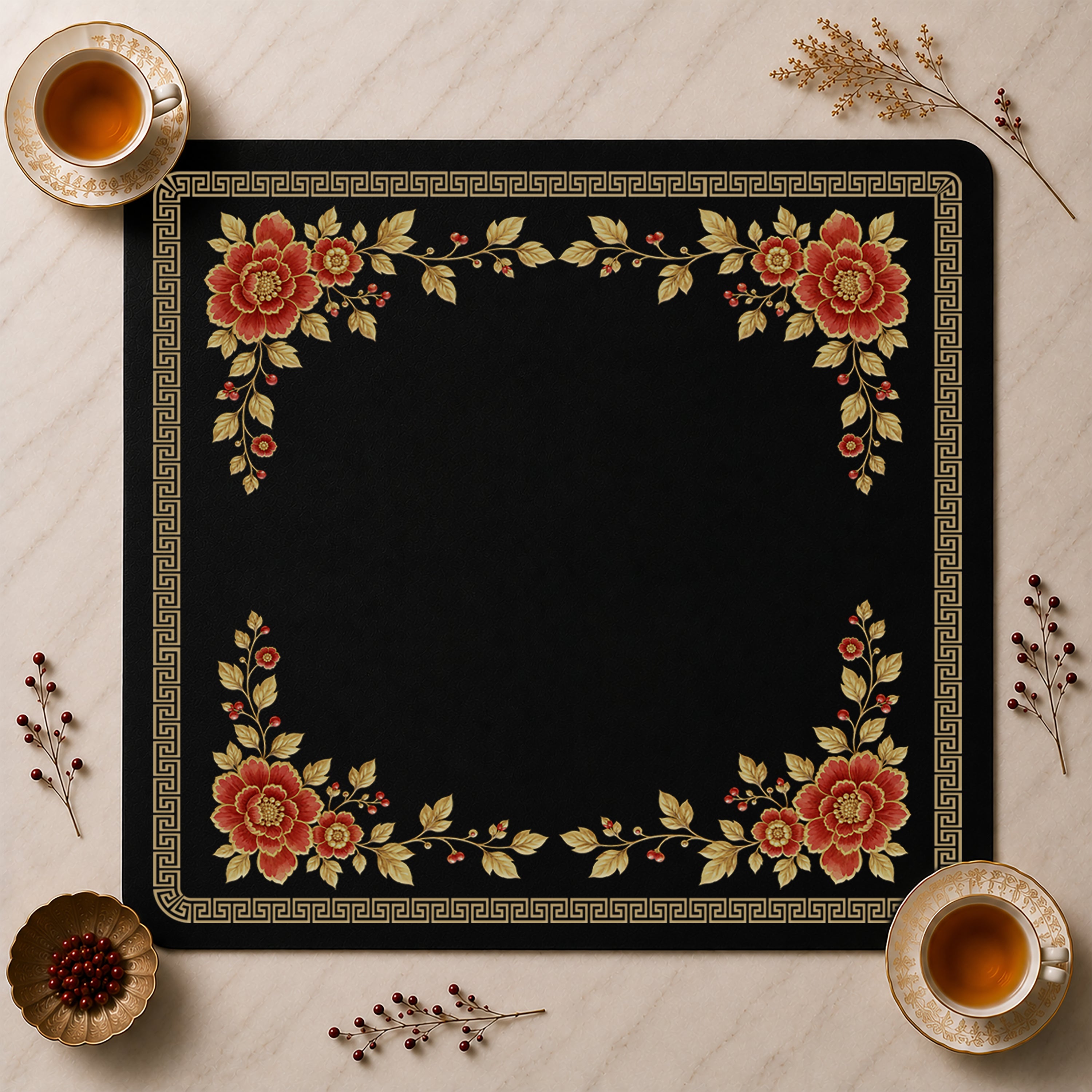 Floral Golden Pearl Collection Mahjong Mat for Table - Shipped