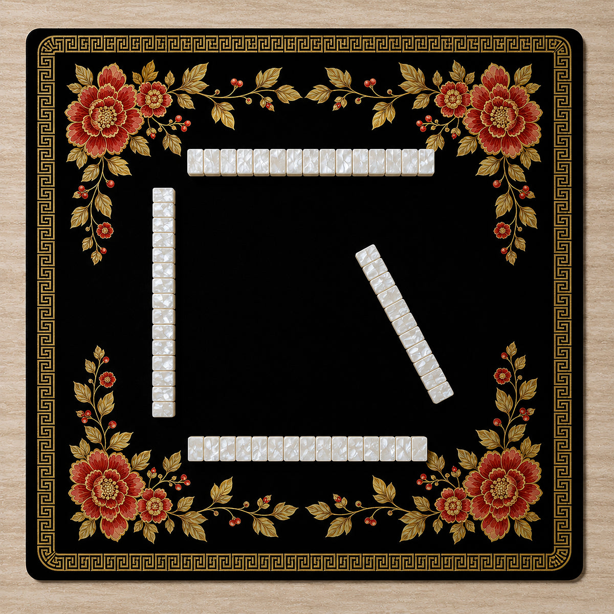 Floral Golden Pearl Collection Mahjong Mat for Table - Shipped Rolled