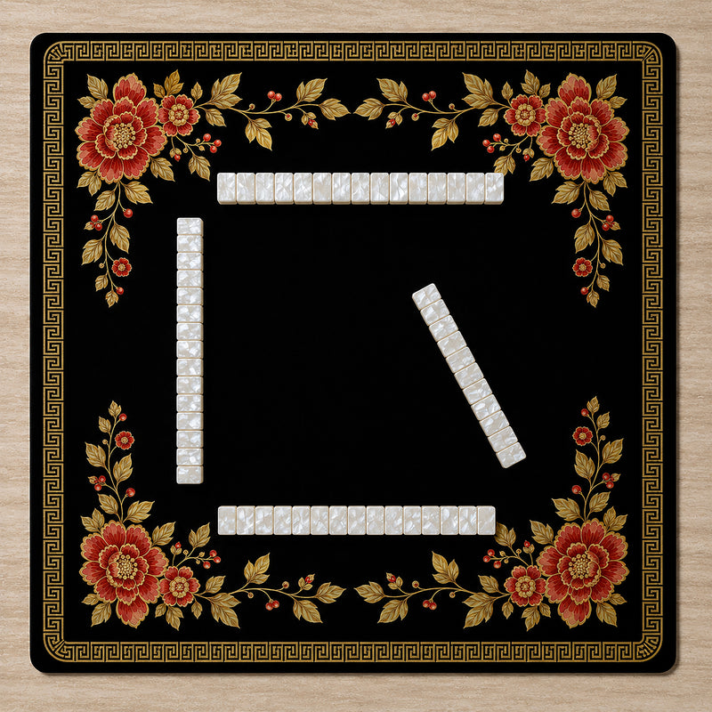 Floral Golden Pearl Collection Mahjong Mat for Table - Shipped Rolled