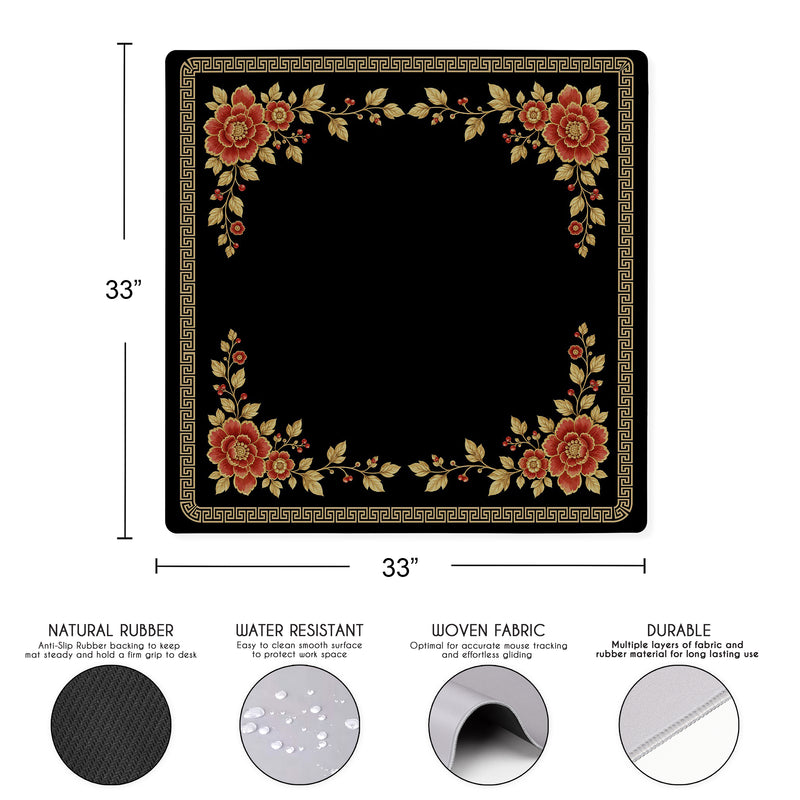 Floral Golden Pearl Collection Mahjong Mat for Table - Shipped Rolled