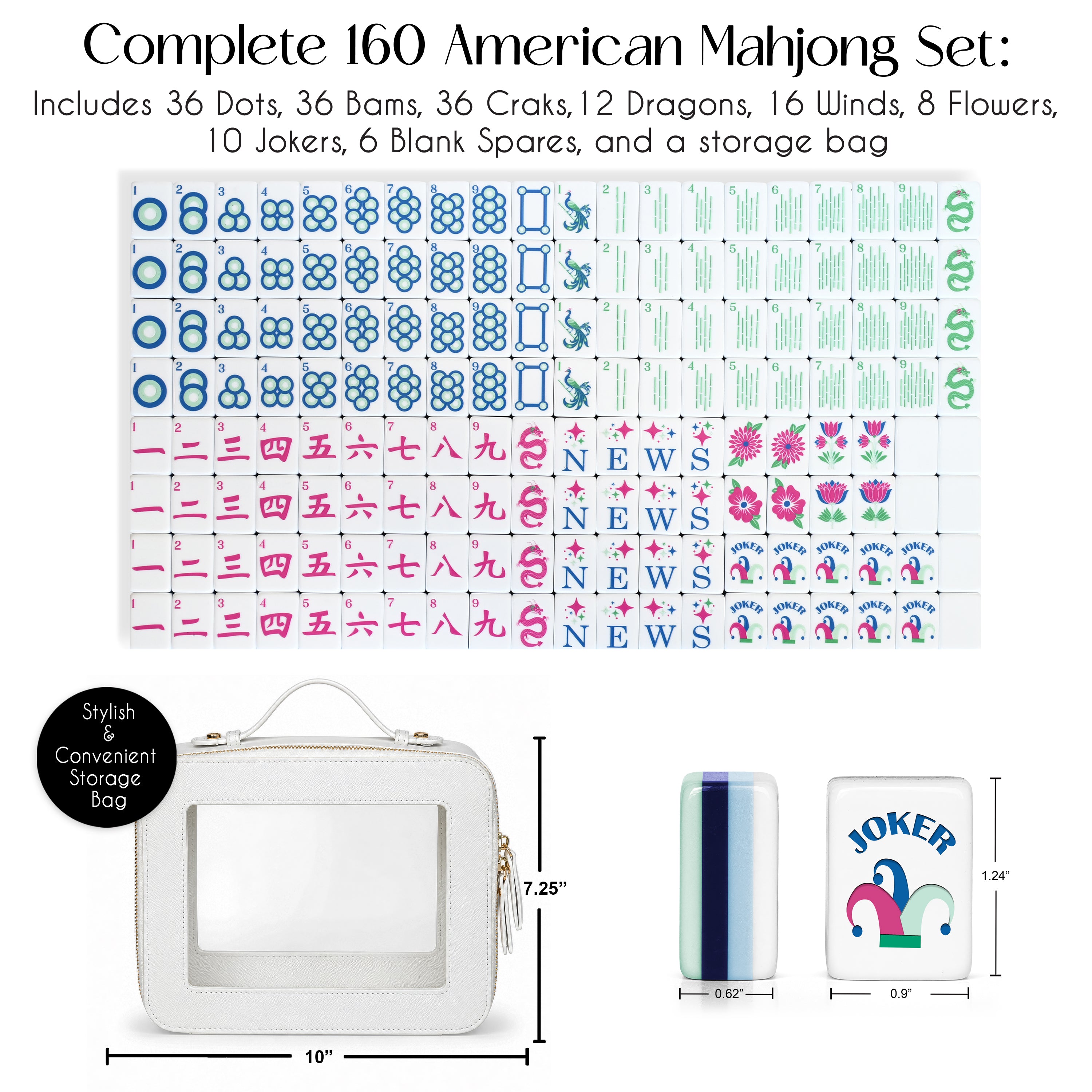 Mint Green Jester Collection American Mahjong Tile Set (160pc