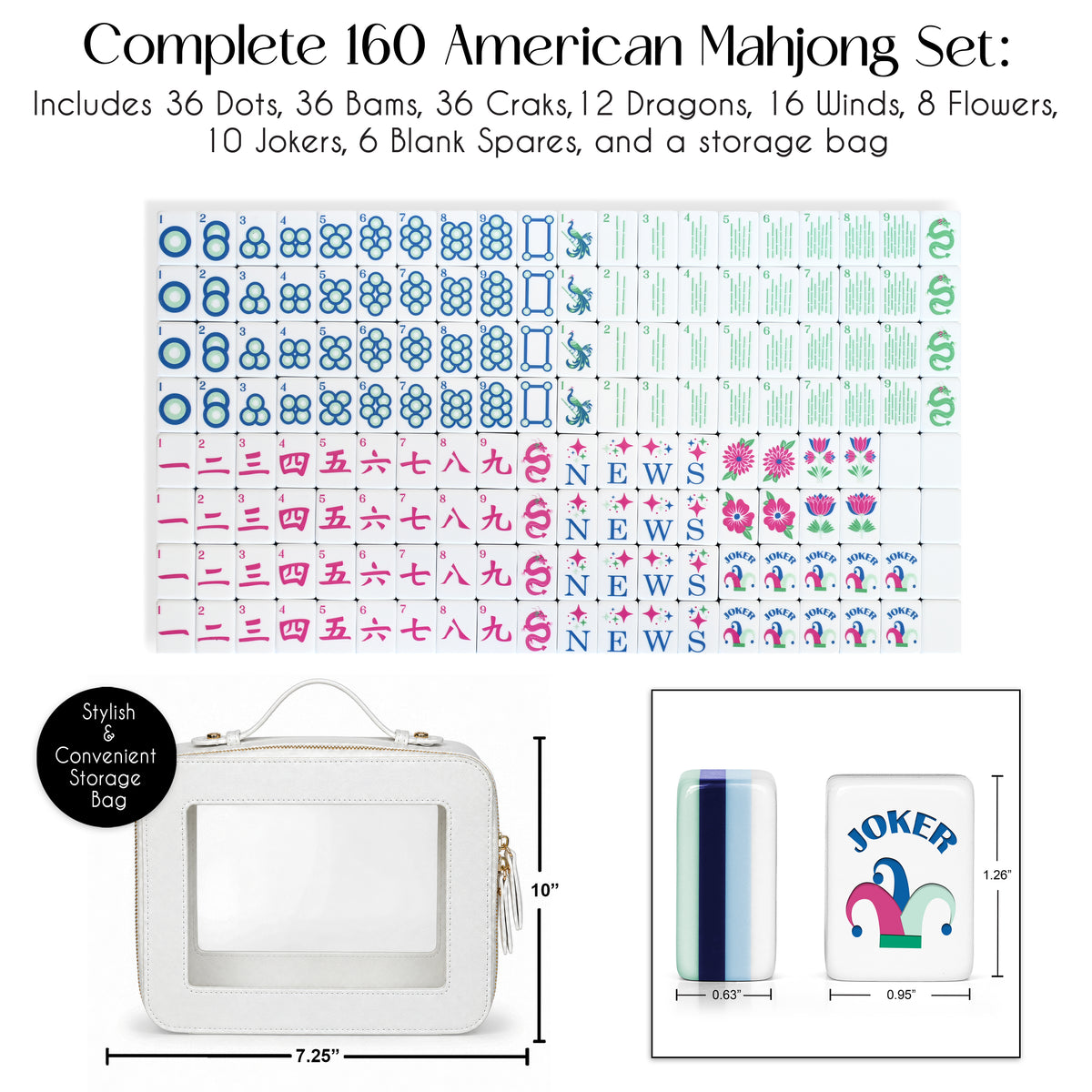 Mint Green Jester Collection American Mahjong Tile Set (160pc)