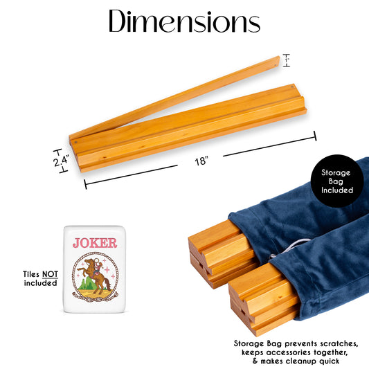 (18in.) Light Brown Wooden Mahjong Racks with Pushers & Travel Bag - Set of 4