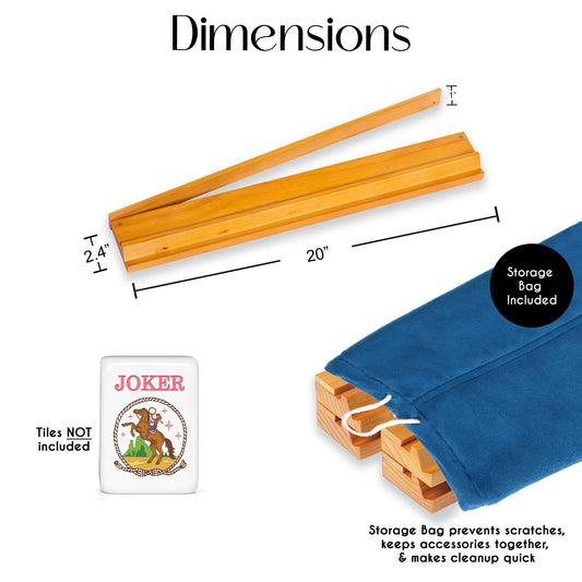 (20in.) Light Brown Wooden Mahjong Racks with Pushers & Travel Bag - Set of 4