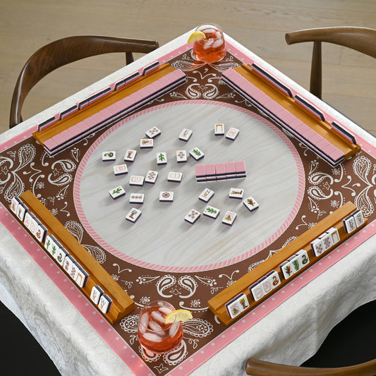 (18in.) Light Brown Wooden Mahjong Racks with Pushers & Travel Bag - Set of 4