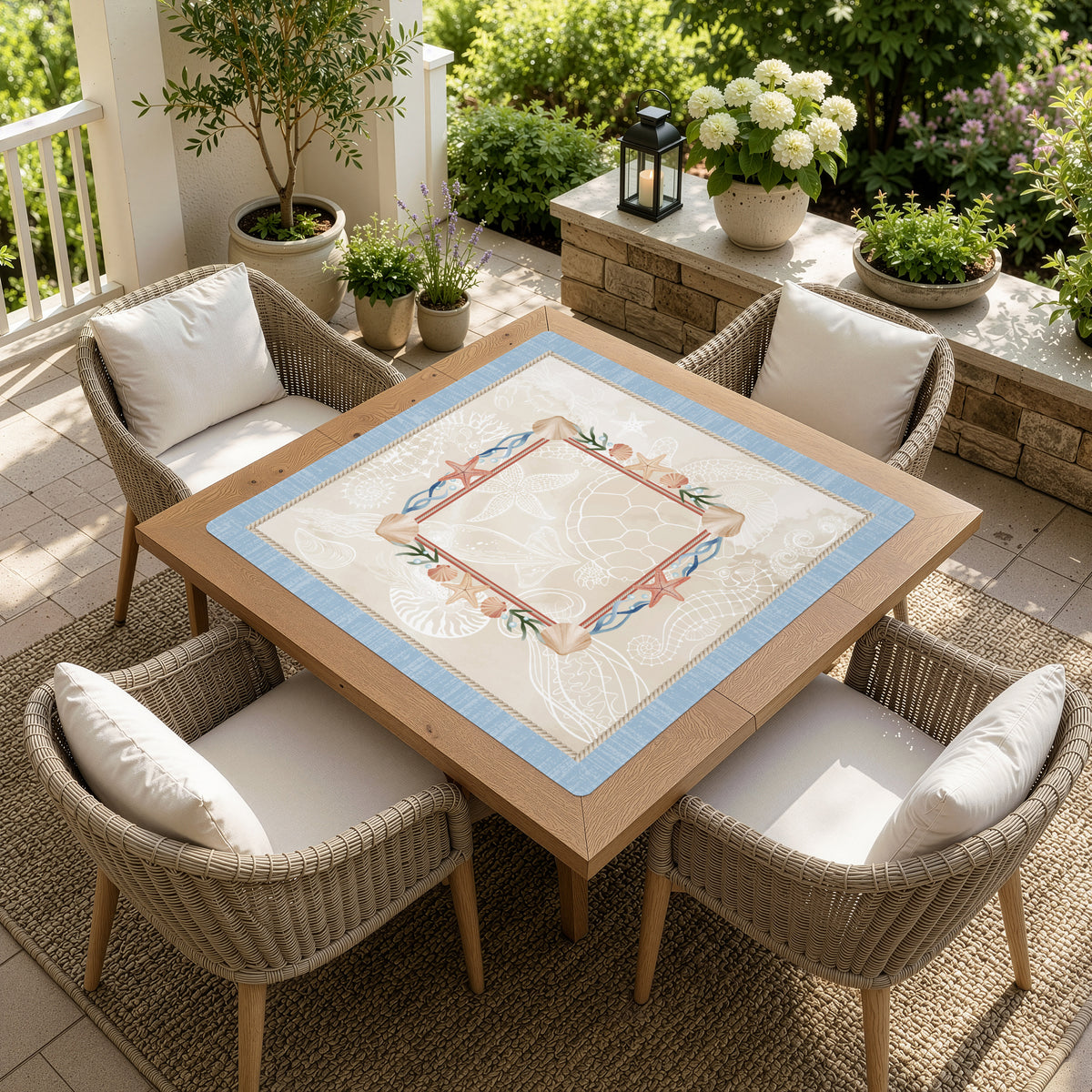 Sky Blue Coastal Paradise Collection Mahjong Mat for Table - Shipped Rolled