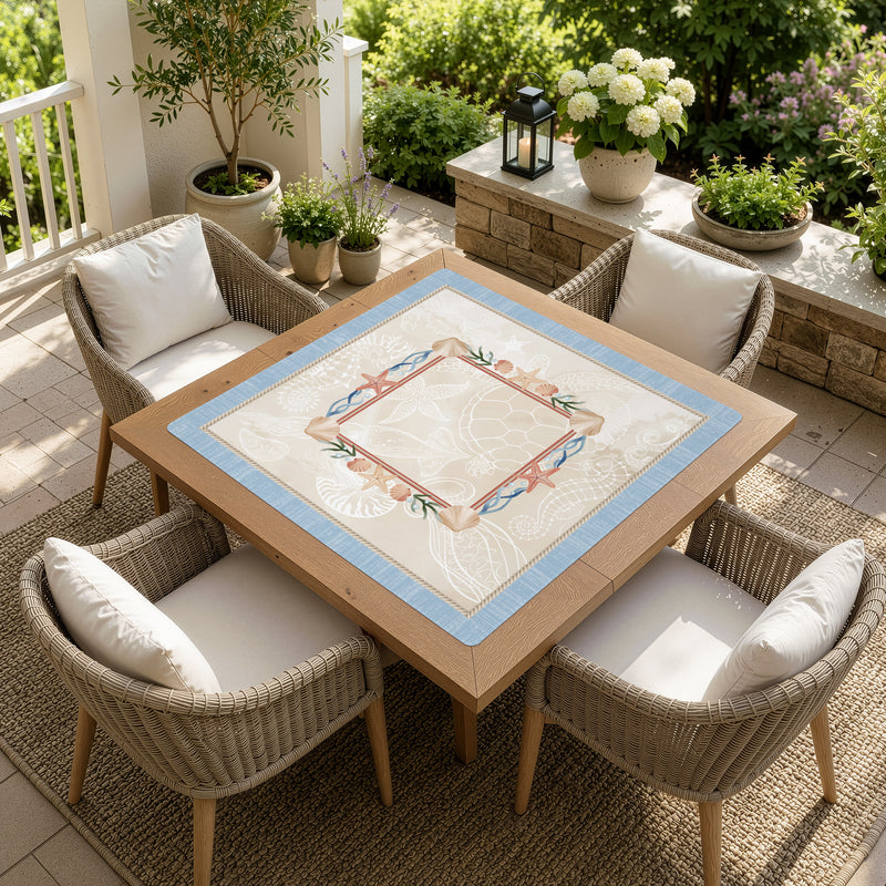 Sky Blue Coastal Paradise Collection Mahjong Mat for Table - Shipped Rolled