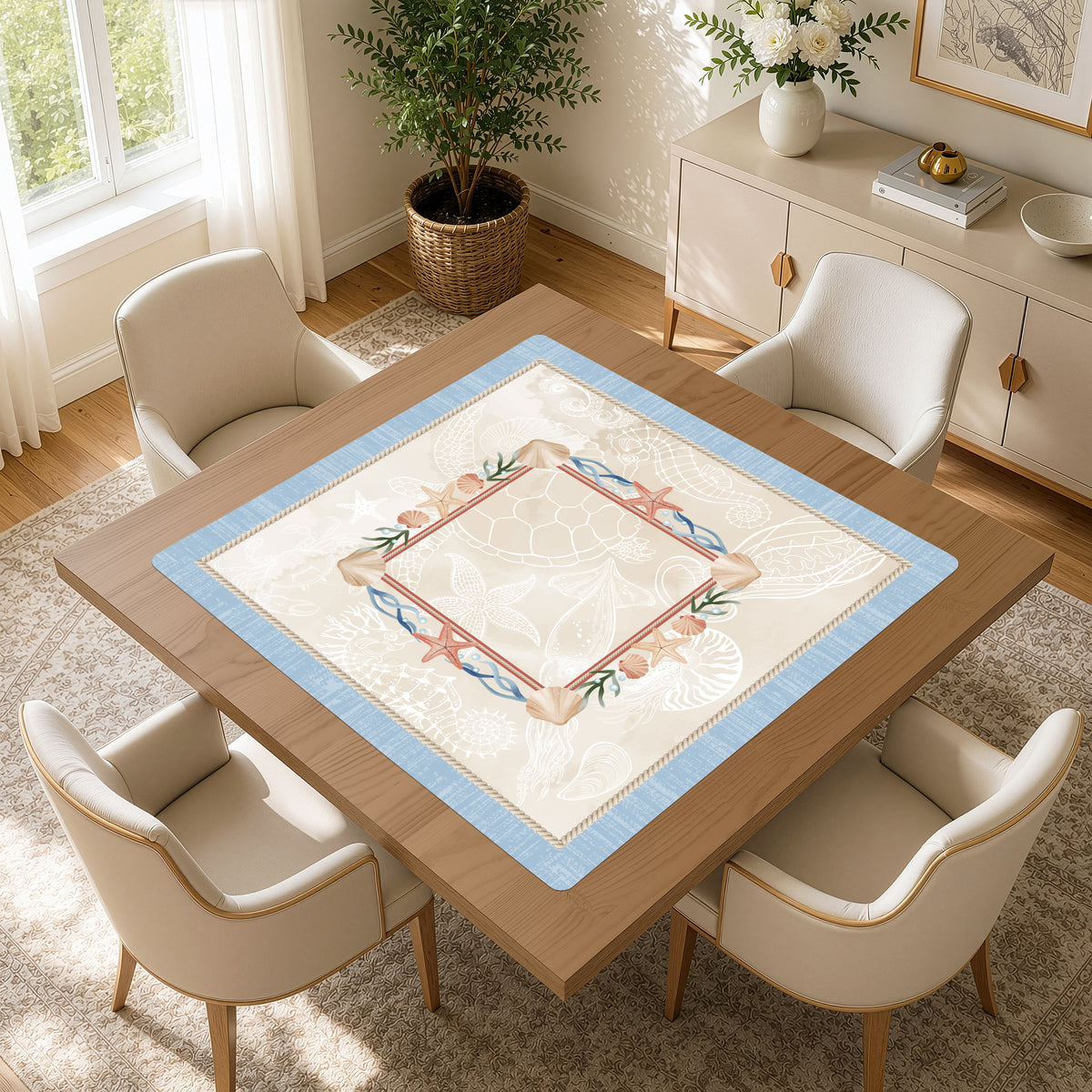 Sky Blue Coastal Paradise Collection Mahjong Mat for Table - Shipped Rolled