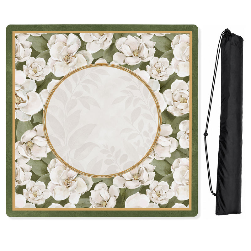 Sage Green and Ivory Watercolor Magnolia Collection Mahjong Mat for Table - Shipped Rolled