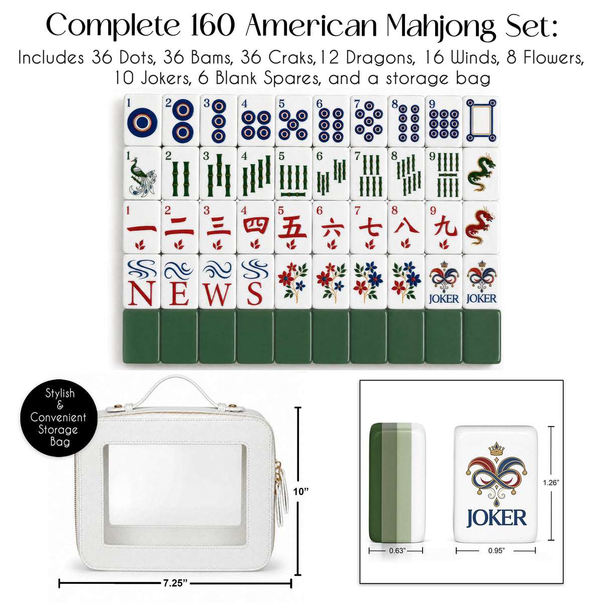 Green Classic Collection American Mahjong Tile Set (160pc)