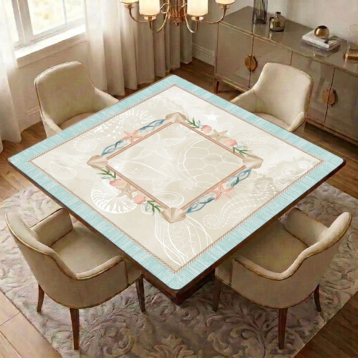 Aqua Blue Coastal Paradise Collection Mahjong Mat for Table - Shipped Rolled