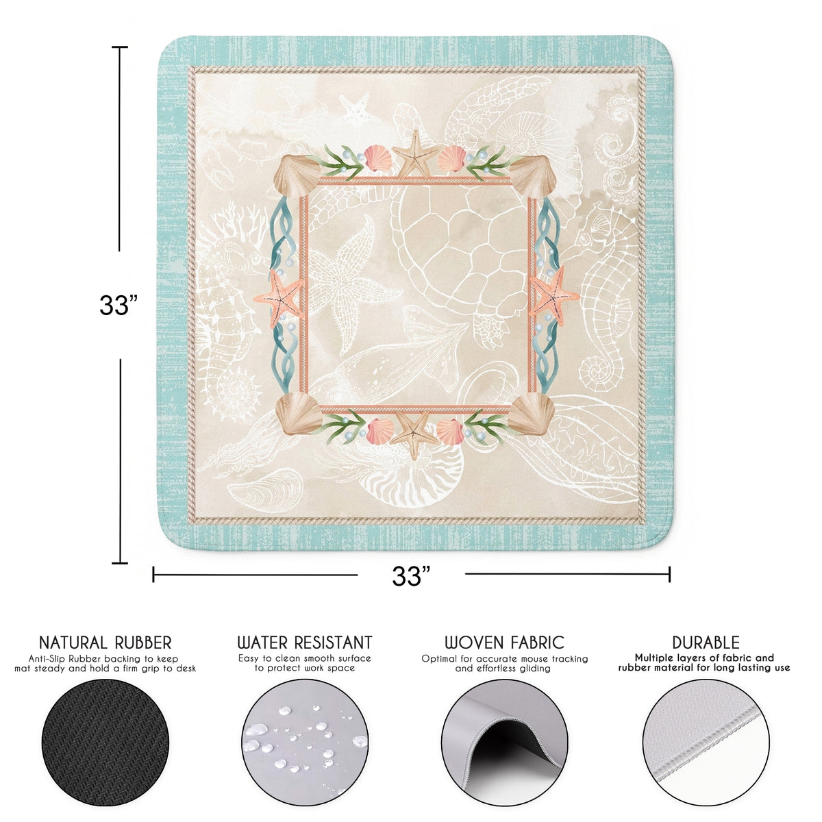 Aqua Blue Coastal Paradise Collection Mahjong Mat for Table - Shipped Rolled