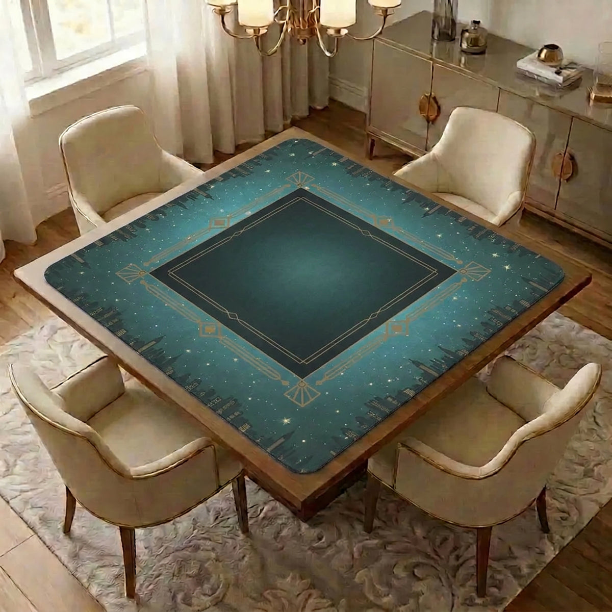 Blue Art Deco Collection Mahjong Mat for Table - Shipped Rolled