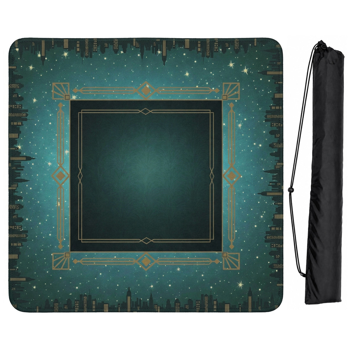Blue Art Deco Collection Mahjong Mat for Table - Shipped Rolled