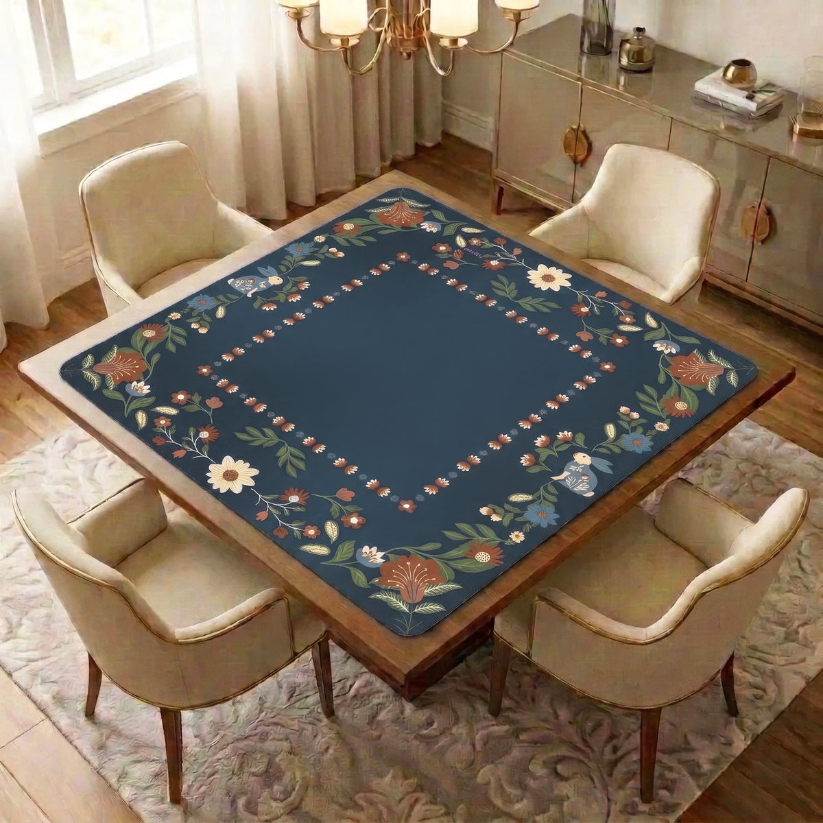 Orange Folk Collection Mahjong Mat for Table - Shipped Rolled