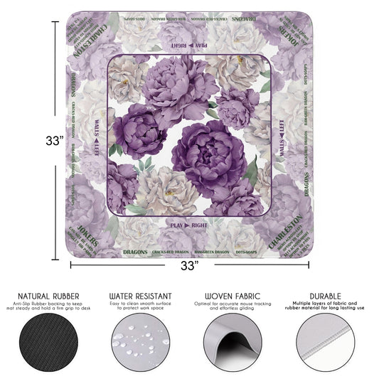 Peony Floral Garden Lavender Purple & Ivory Collection Mahjong Mat for Table with Rules - Shipped Rolled