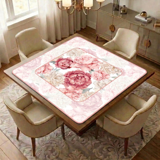Peony Floral Garden Pink and Ivory Collection Mahjong Mat for Table - Shipped Rolled