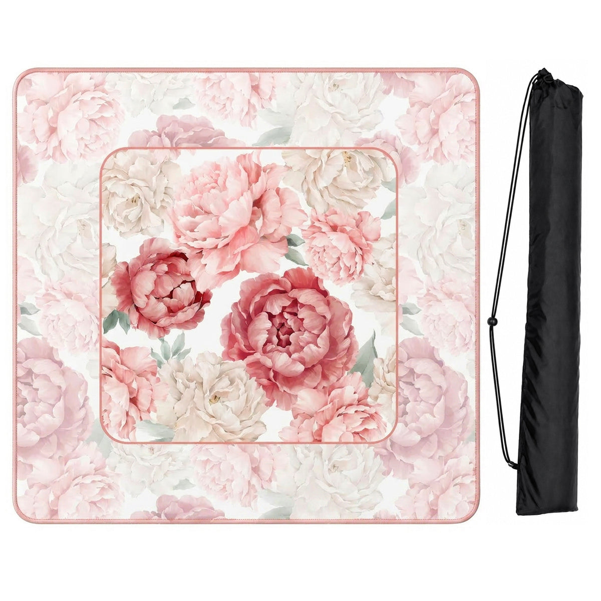 Peony Floral Garden Pink and Ivory Collection Mahjong Mat for Table - Shipped Rolled