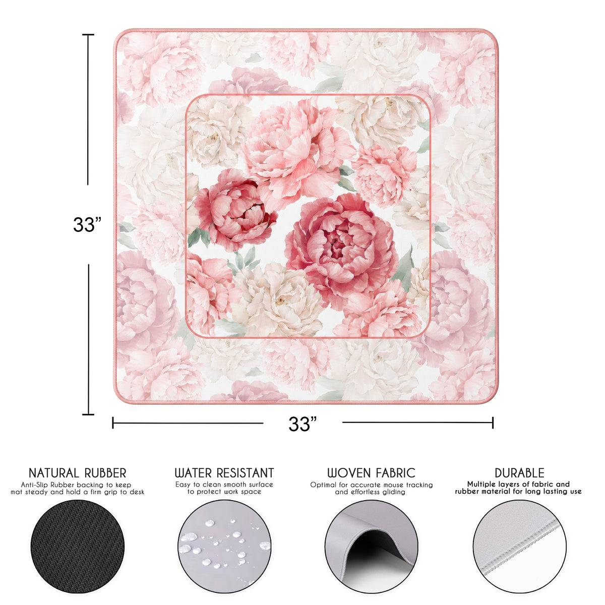 Peony Floral Garden Pink and Ivory Collection Mahjong Mat for Table - Shipped Rolled