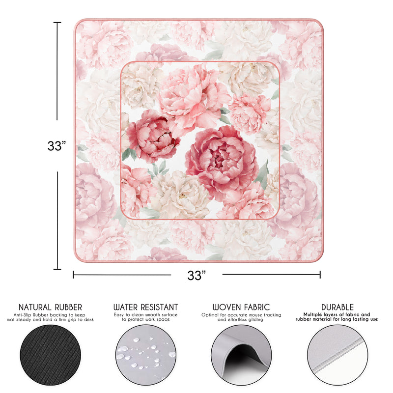 Peony Floral Garden Pink and Ivory Collection Mahjong Mat for Table - Shipped Rolled