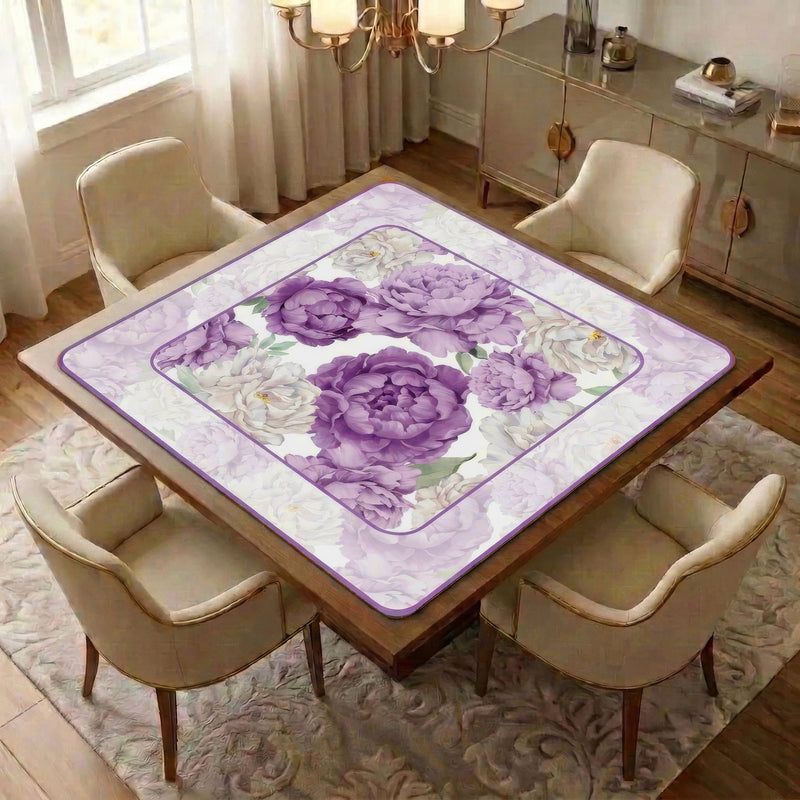 Peony Floral Garden Lavender Purple and Ivory Collection Mahjong Mat for Table - Shipped Rolled