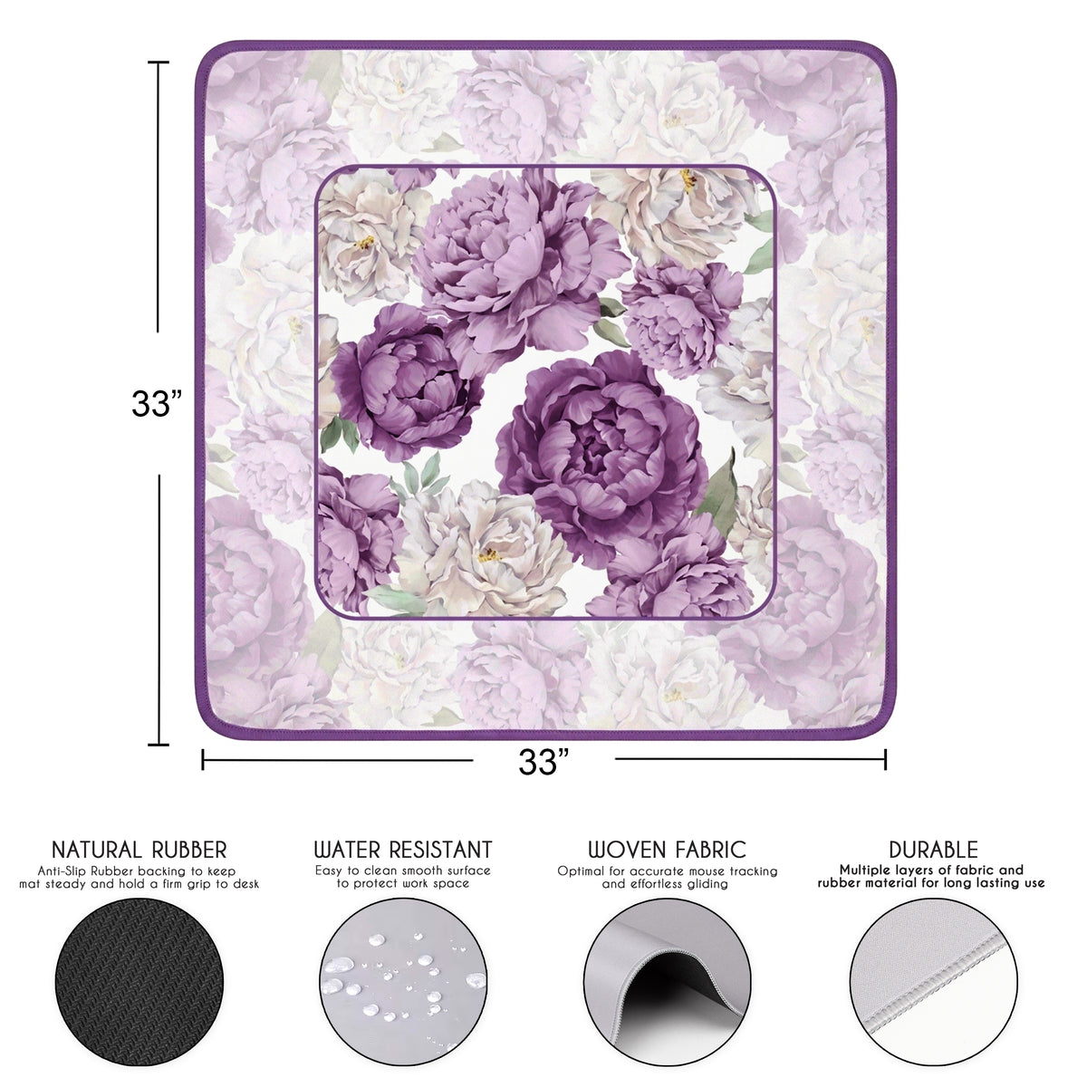 Peony Floral Garden Lavender Purple and Ivory Collection Mahjong Mat for Table - Shipped Rolled